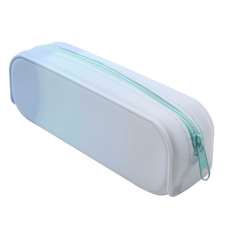 Large soft silicone waterproof pencil case for kids with creative gradient color and random zipper, ideal for school supplies.