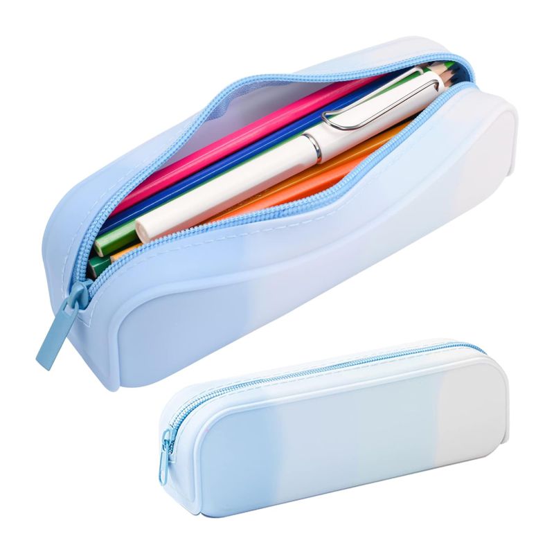 Large soft silicone waterproof pencil case with creative gradient colors and a random zipper, ideal for school supplies for kids.