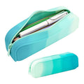 Large soft silicone waterproof pencil case for kids with a creative gradient color design and a random zipper closure.