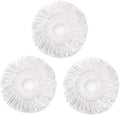 Three white microfiber spin mop replacement heads for Hurrica, Mopnad, Cassabel, and other 360 spin mop systems.