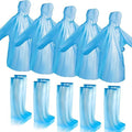 10-pack waterproof disposable rain poncho sets with shoe covers for adults and kids, blue, including 5 ponchos and 5 shoe covers.