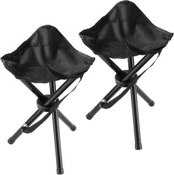 Black portable folding camping stool by Everything Baby, lightweight tripod seat for outdoor camping, picnics, and hiking.