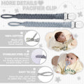 Handmade set of four braided pacifier clips for boys and girls, fits all pacifiers, baby nursing and feeding accessories.