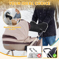 Black waterproof winter stroller gloves for parents and caregivers, cozy, warm anti-freeze hand muffs attach easily to strollers.