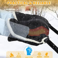 Black waterproof winter stroller gloves for parents and caregivers, easily attachable, cozy, warm, anti-freeze hand muffs for cold weather.