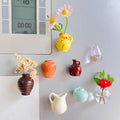 Set of 8 mini ceramic fridge magnet vases with tiny 3D plant designs, ideal for kitchen, refrigerator, or office decor.