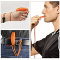 Black 2-pack PP material dual-chamber emergency whistles with lanyards for camping, hiking, and outdoor safety signaling.