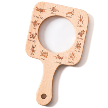 Square-shaped magnifying glass for kids by Everything Baby, ideal for exploring insects and leaves during outdoor adventures.