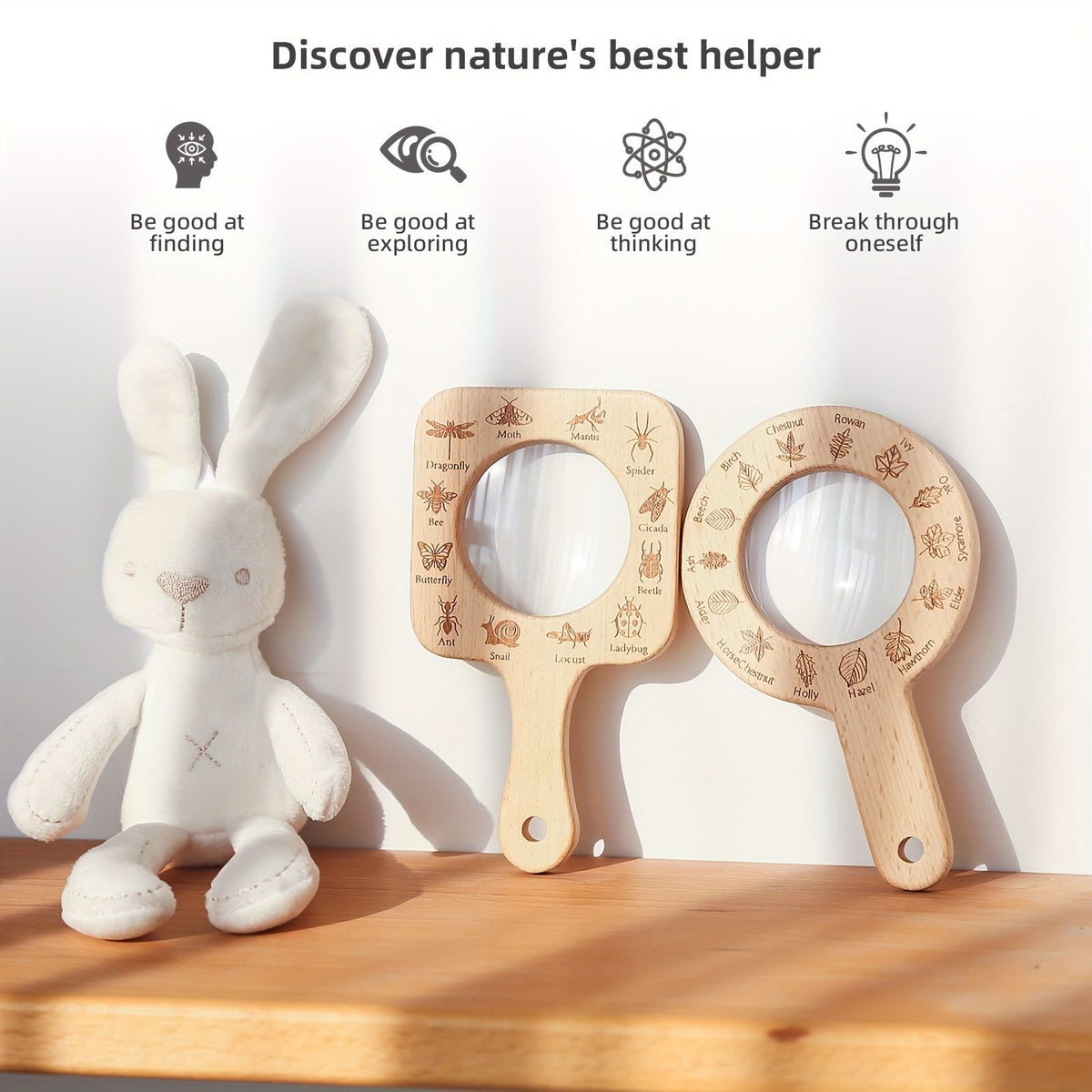 Square-shaped magnifying glass for kids by Everything Baby, ideal for exploring insects and leaves during outdoor adventures.