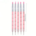 Pink acrylic nail art silicone brushes set with dual-head tips for carving, painting, and sculpting nail designs, ideal for DIY manicures.