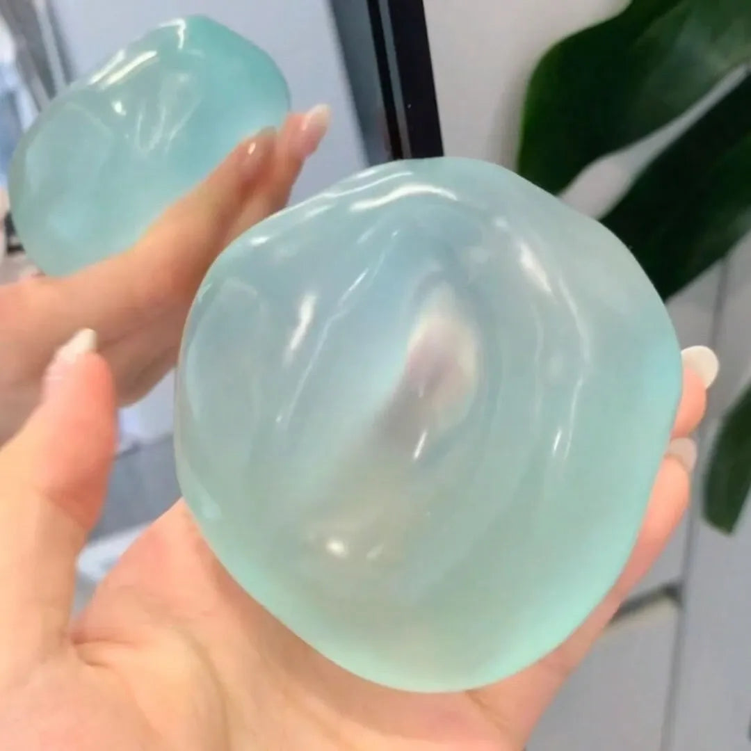 Blue moldable slow rebound coconut oil handmade squeezing ball, 6cm round malt stress relief toy for babies and kids.