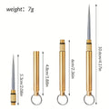 Golden stainless steel 2-piece portable toothpick set with key chain, reusable dental picks for outdoor camping and travel.