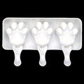 White silicone 2-piece cat paw popsicle mold for DIY summer ice cream treats, with sticks not included, suitable for kids' pretend play.