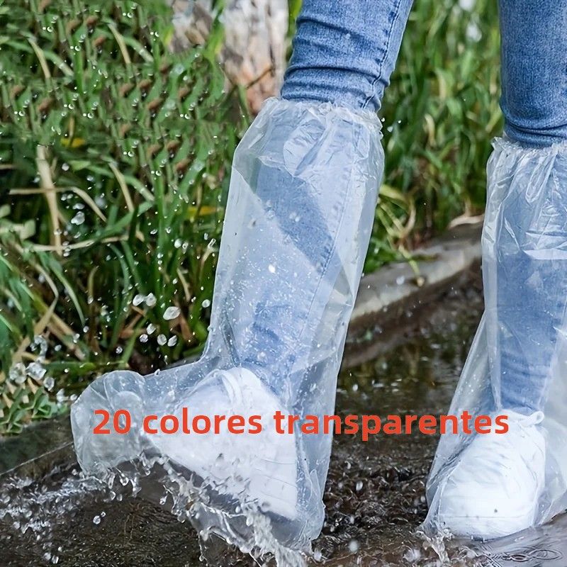 20-pack waterproof non-slip shoe covers for kids, transparent plastic, thick and durable, ideal for outdoor use by girls.