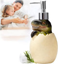 Cute dinosaur baby egg pump dispenser for liquid soap, shampoo, and shower gel, ideal for kids and adults in bathrooms.