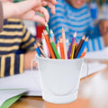 White small metal bucket with handle, galvanized finish, ideal for kids' outdoor play, crafts, or party favors.