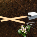 Two hardwood wooden handles for garden sickles and shovels, 30cm length, suitable for outdoor landscaping and garden tools.