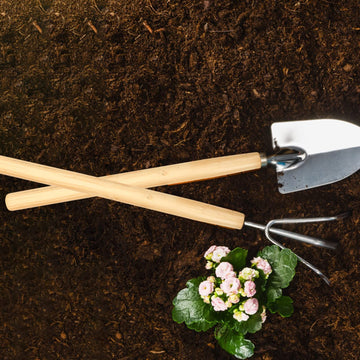 Two hardwood wooden handles for garden sickles and shovels, 30cm length, suitable for outdoor landscaping and garden tools.