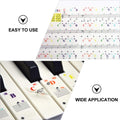 Six piano key sticker set with colorful music note labels for baby and kids' piano keyboards, suitable for musical toys.