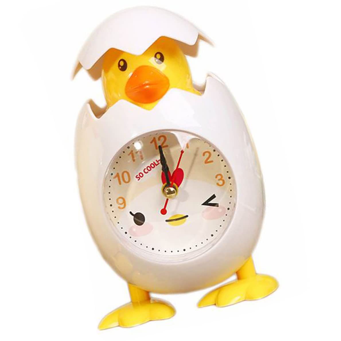 Cute chicken egg alarm clock for kids, cartoon desktop clock with playful design, ideal for children’s bedrooms and pretend play.