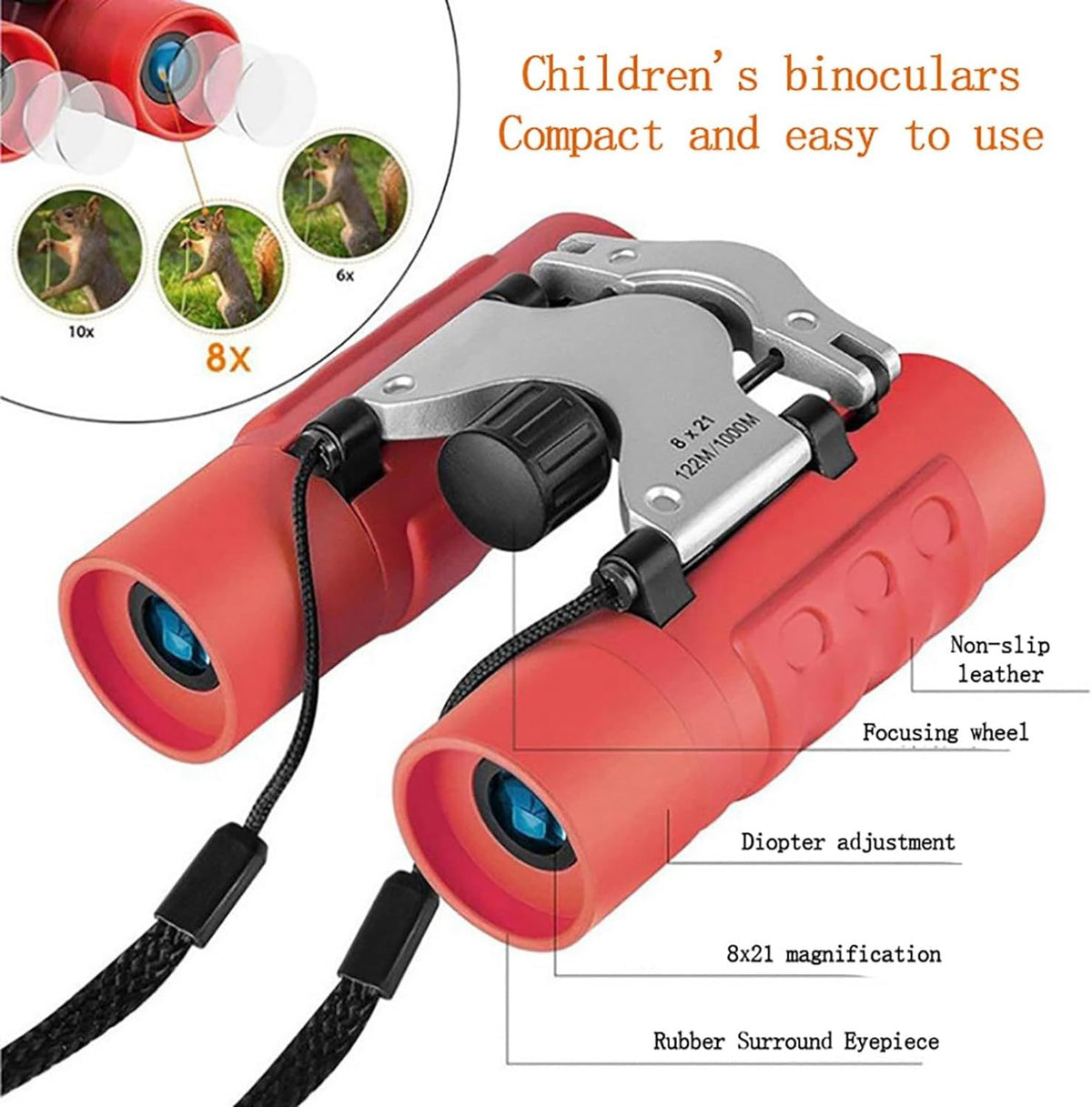Kids binoculars for children aged 3-12 with 8x21 high-resolution optics, compact toy binoculars for bird watching and outdoor play