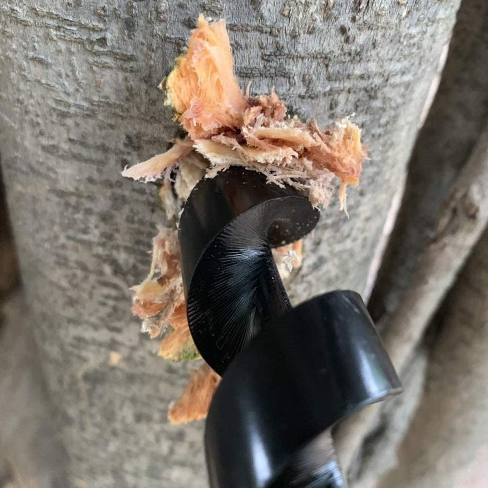 Wooden hand auger drill bit for camping and outdoor play, designed for kids' outdoor toy sets, 25mm size for survival gear.