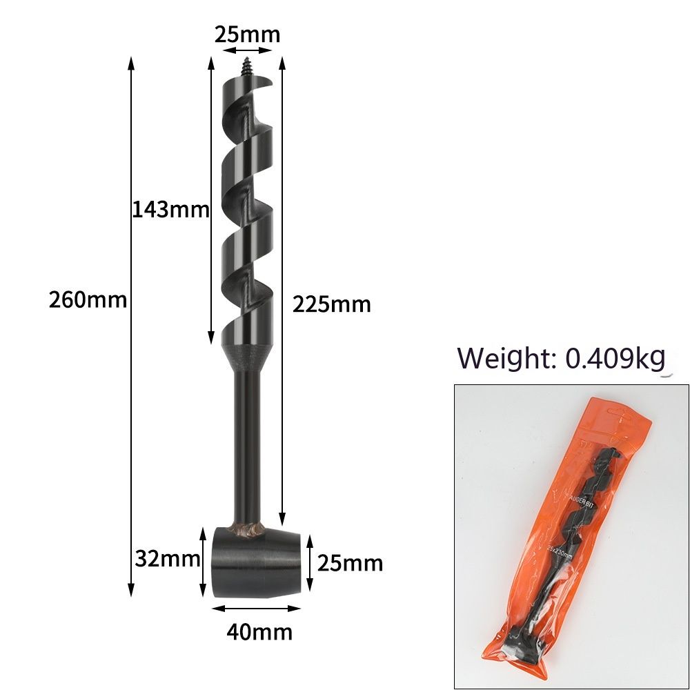 Hand wood auger drill bit for camping and survival gear, 25mm, suitable for outdoor play equipment and camping tools.