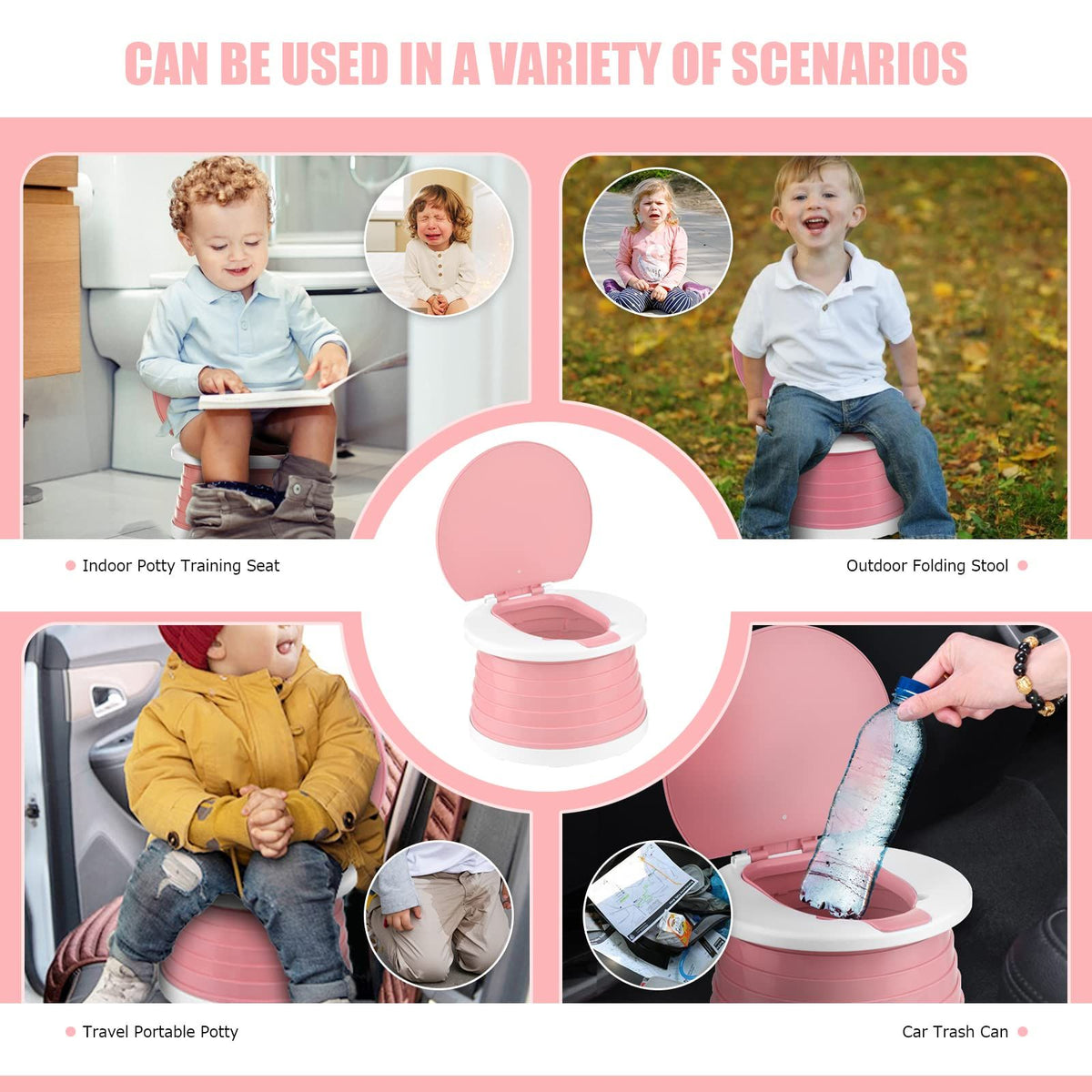 Foldable toddler travel potty seat by Everything Baby, compact portable potty for kids boys and girls on the go.