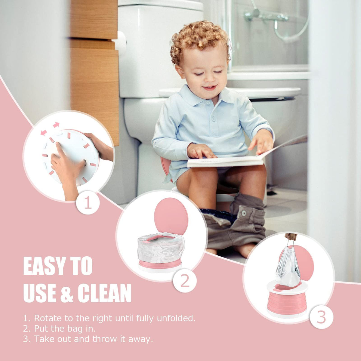 Foldable toddler travel potty seat by Everything Baby, portable and foldable for kids' toilet training on the go.