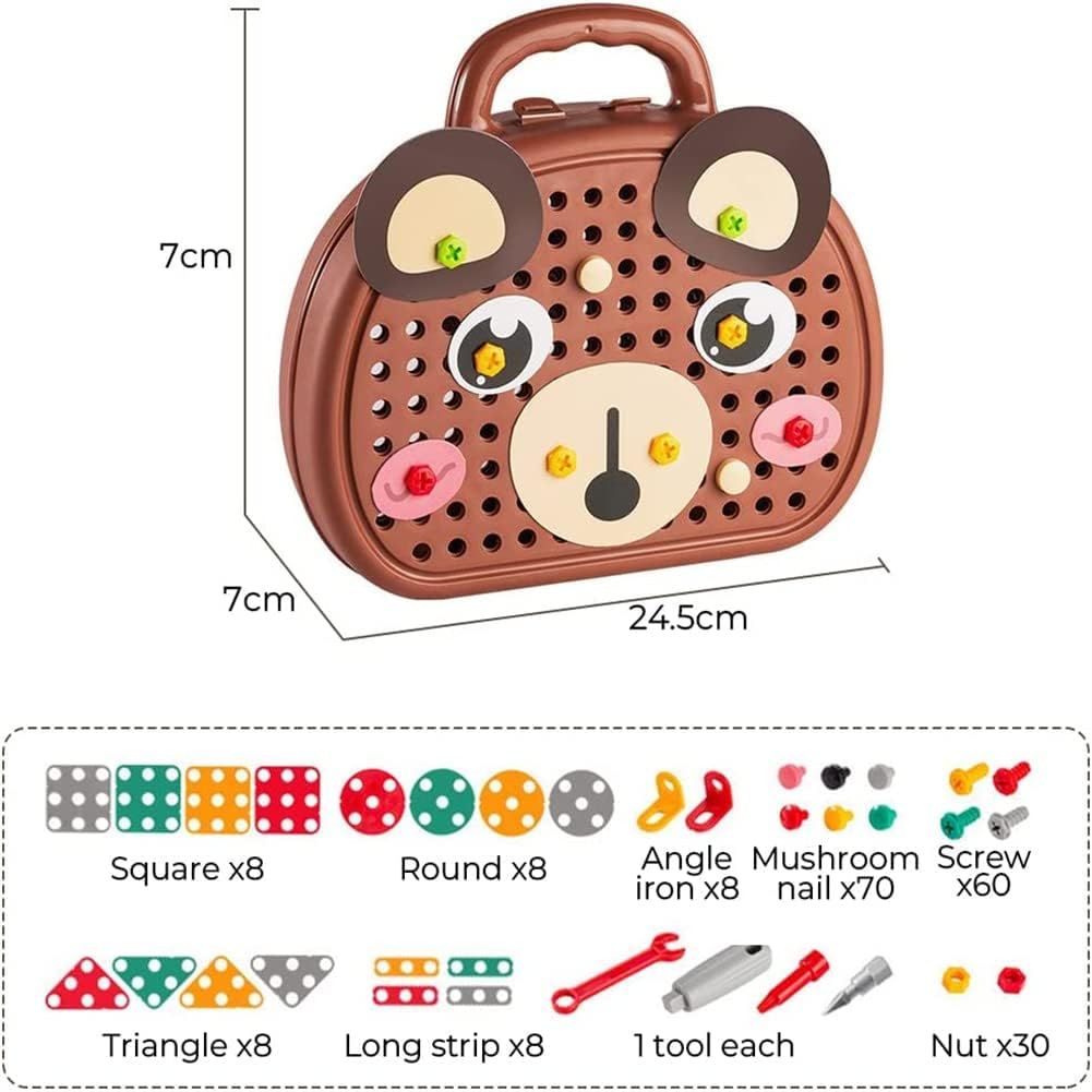 Creative Tool Box with electric drill and mosaic toy set for kids, colorful 3D pretend play kit for children ages 3-12.