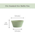 Set of 24 reusable silicone baking cups in white, blue, and green, ideal for cupcakes and baking, BPA-free and flexible.