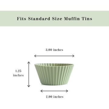 Set of 24 reusable silicone baking cups in white, blue, and green, ideal for cupcakes and baking, BPA-free and flexible.
