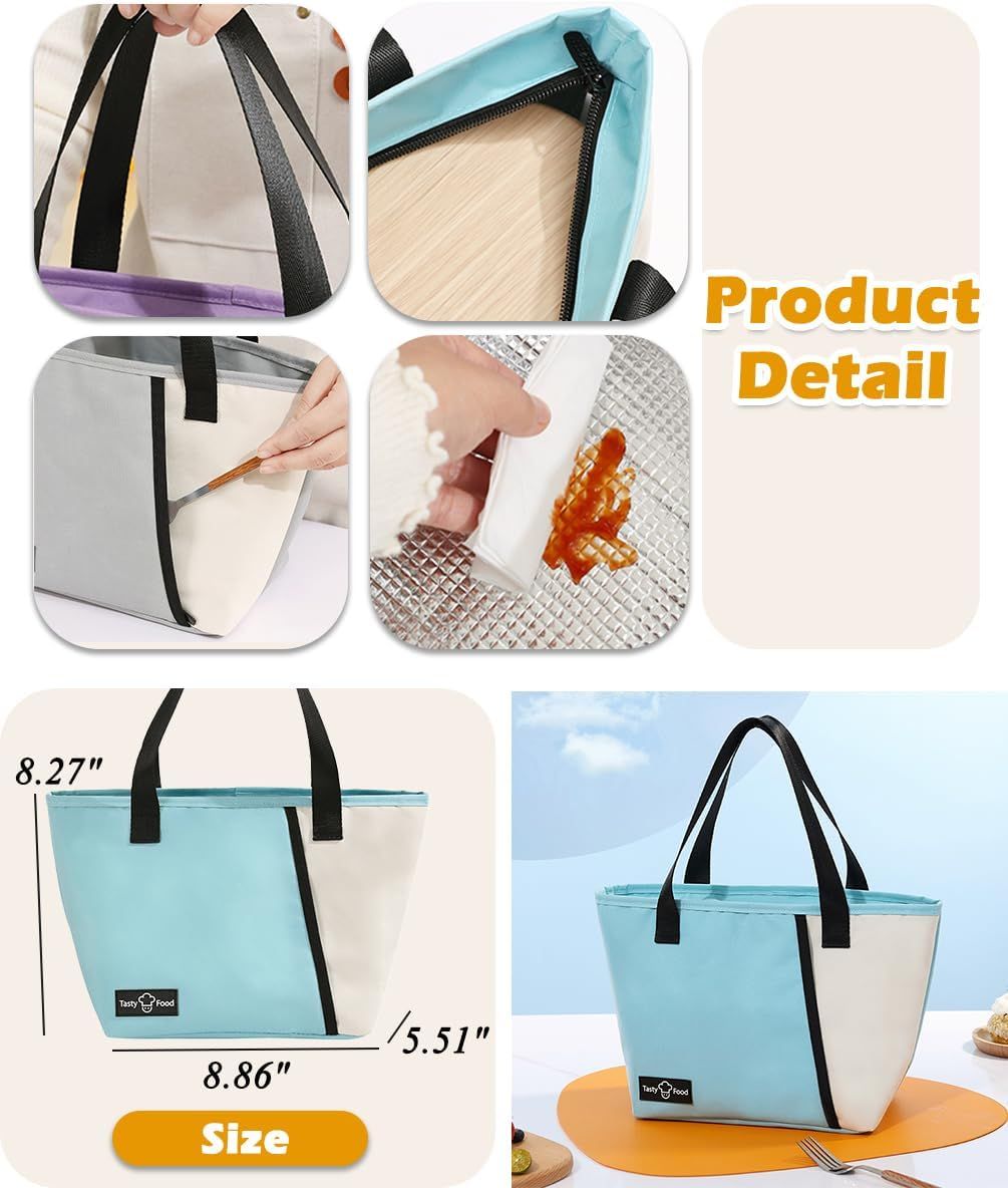 Light blue reusable lunch tote for women and men, leakproof kid's lunch box with large capacity and front pocket from Everything Baby.