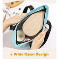 Light blue reusable lunch tote for women and men, leakproof with large capacity and front pocket, ideal for kids' lunch bags.