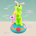 Blue Dancing Saxophone Caterpillar toy for kids, features automatic obstacle avoidance and playful design by Everything Baby.