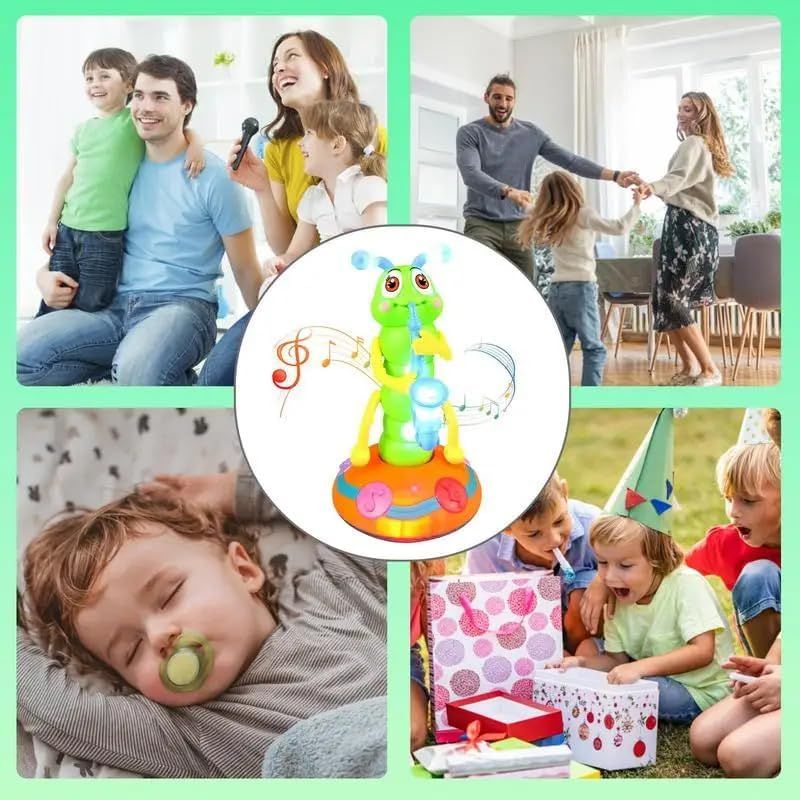 Blue dancing saxophone caterpillar toy for kids with obstacle avoidance, from Everything Baby, ideal for play and entertainment.