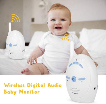 Wireless digital audio baby monitor from Everything Baby with two-way talk, electronic alarm, and nanny intercom for child safety.