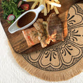 Set of 4 woven round jute placemats with tassels, handmade table mats, perfect for retro table decor and waterproof use.