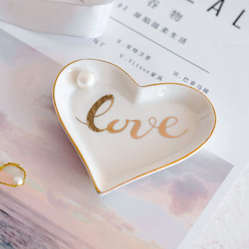 1pc Love Plate Heart Ring Tray Pottery Plate Ceramic Heart Plates Ceramic Plate Love Ring Dinner Plate Snack Serving Platter