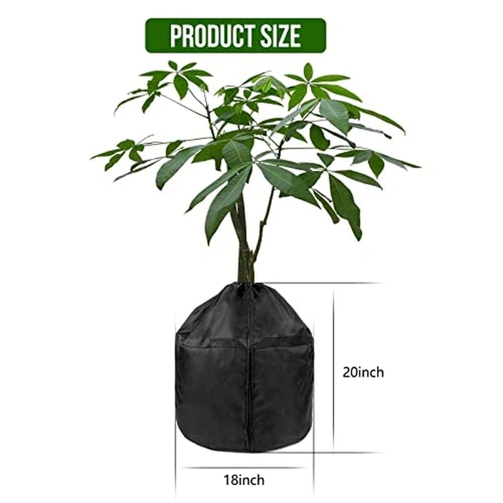 Winter plant protection pot cover with drawstring, designed for flower pots, helps protect garden plants from freeze damage.