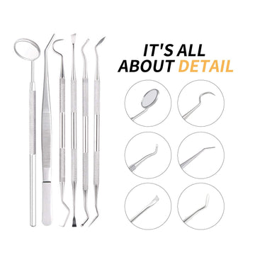 Dental Tools, Dental Hygiene Kit,Calculus Plaque Remover Set, Dentist Home Use Tools 6-pack dental tools set
