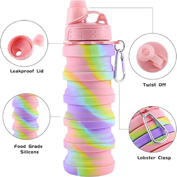 Collapsible Silicone Sports Water Bottle, 500ml Adjustable Size Outdoor Fitness Travel Camping Mountaineering (Camouflage Powder)