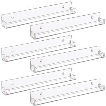 6 Pack Invisible Acrylic Floating Bookshelf for Kids Room,15 inch Clear Nail Polish Rack Wall Mounted,Small Toy Storage Wall Shelf
