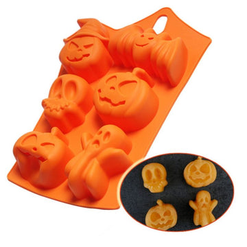 Halloween Silicone Mold, 2 Pack Silicone Baking Mould, Nonstick Muffin Mold with Halloween Pumpkin Molds, Evil, Skull, Ghost