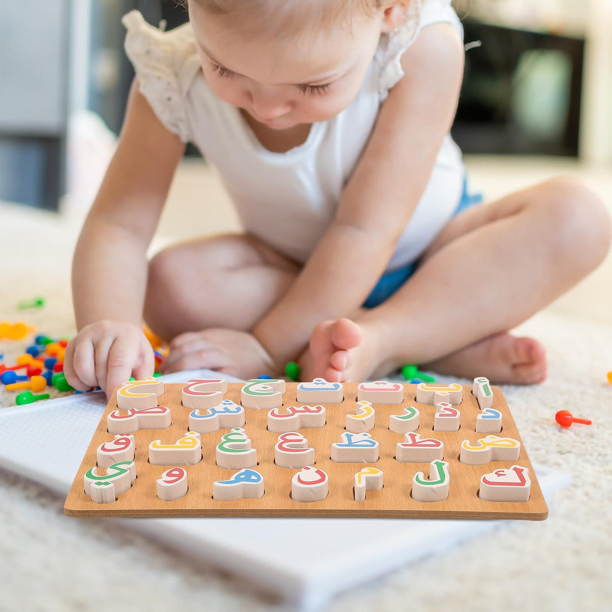 Wooden Arabic alphabet puzzle for kids, Montessori preschool toy, educational hand grip puzzle game by Everything Baby