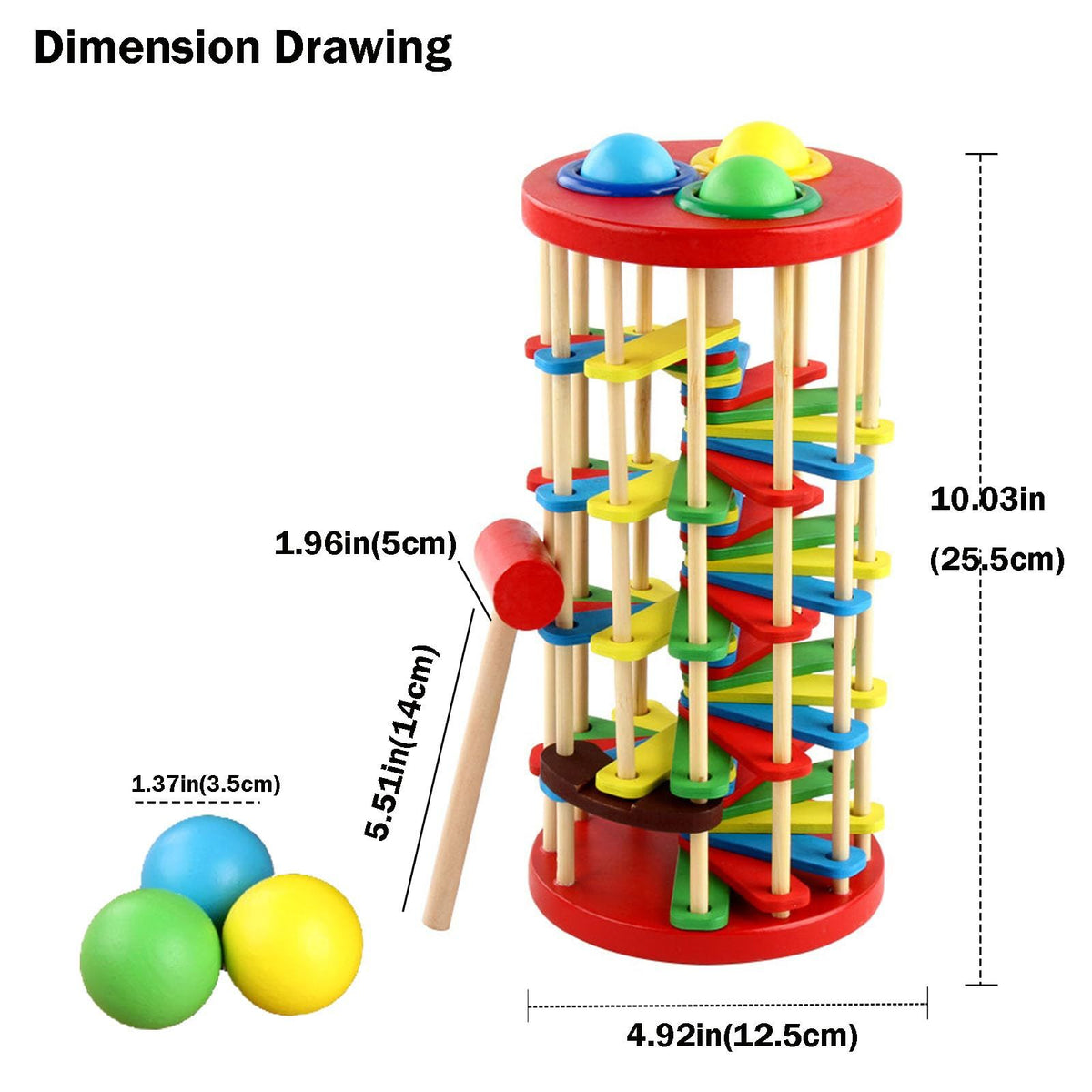 Wooden ball drop toy for kids with hammer and ramp, educational Montessori toy for children and babies by Everything Baby.