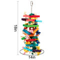 Colorful wooden bird parrot toys for macaws, African Grey, and Amazon parrots featuring bright, fashionable blocks.