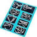 Set of 24 metal wire brain teaser puzzles with pouch, including Chinese ring and iron link lock games for kids and adults.