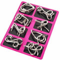 Set of 24 metal wire puzzles with pouch, brain teaser IQ tests, disentangle and unlock interlock games for kids and beginners.