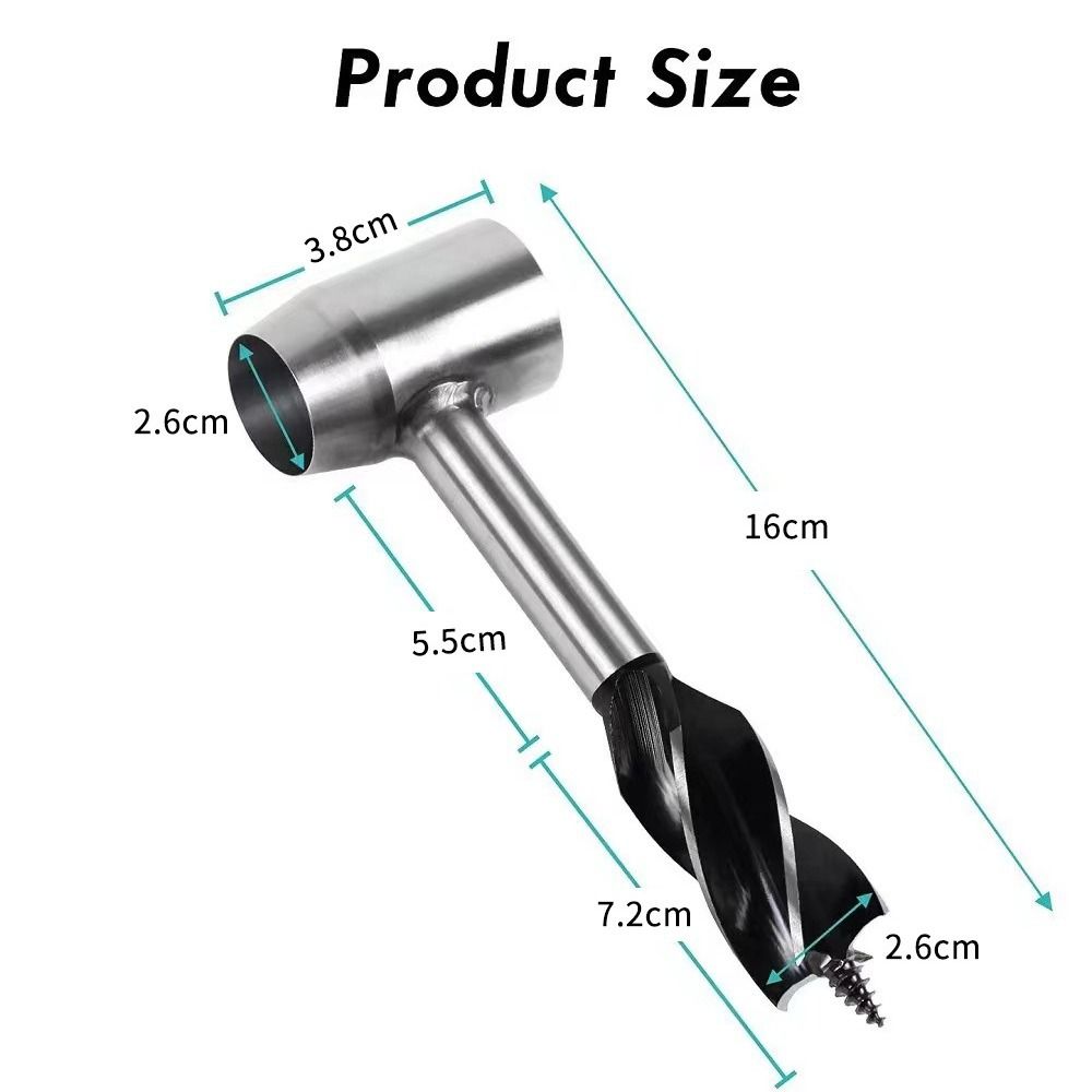 Gear for Survival Settlers Hand Auger Wrench with wood drill peg and manual hole maker, outdoor camping multitool in leather case.